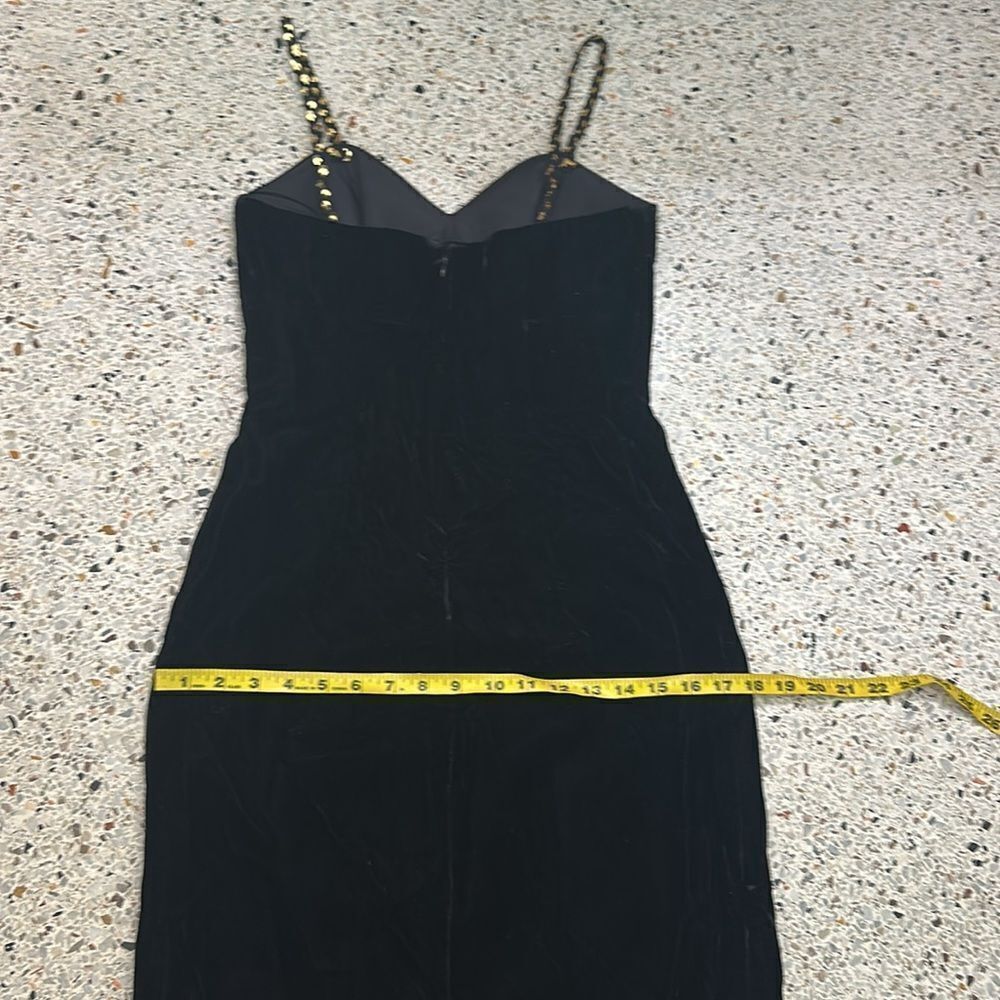 Lillie Rubin black velvet maxi dress gown long gold sequin straps 4 - Picture 6 of 7